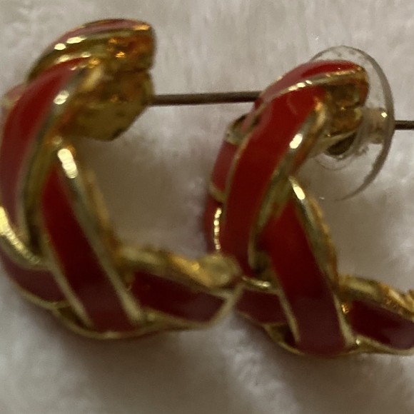 Red and gold Napier earrings - Picture 3 of 3